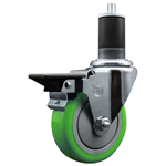 Service Caster 1-5/8 inch expanding stem swivel caster with a 4 inch green polyurethane wheel and a posi lock brake. Featuring a zinc finish, these casters are ideal for work tables, shop projects, and any equipment with round or square tube legs.