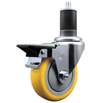 Service Caster 1-5/8 inch expanding stem swivel caster with a 4 inch yellow polyurethane wheel and a posi lock brake. Featuring a zinc finish, these casters are ideal for work tables, shop projects, and any equipment with round or square tube legs.