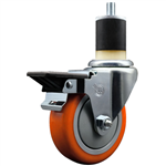 Service Caster 1-7/8 inch expanding stem swivel caster with a 4 inch orange polyurethane wheel and a posi lock brake. Featuring a zinc finish, these casters are ideal for work tables, shop projects, and any equipment with round or square tube legs.