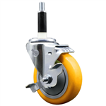 Service Caster 7/8 inch expanding stem swivel caster with a 4 inch yellow polyurethane wheel and a brake. Featuring a zinc plated finish, these casters are ideal for work tables, shop projects, and any equipment with round or square tube legs.