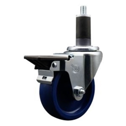 Service Caster #20 Series 1-1/4 inch expanding adapter stem swivel casters with a 4 inch solid blue polyurethane wheel and posi lock.