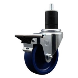 Service Caster #20 Series 1-3/4 inch expanding adapter stem swivel casters with a 4 inch solid blue polyurethane wheel and posi lock.