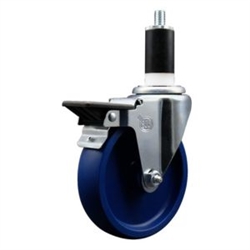 Service Caster #20 Series 1-3/8 inch expanding adapter stem swivel casters with a 4 inch solid blue polyurethane wheel and posi lock.