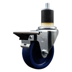 Service Caster #20 Series 1-7/8 inch expanding adapter stem swivel casters with a 4 inch solid blue polyurethane wheel and posi lock.