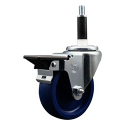 Service Caster #20 Series 7/8 inch expanding adapter stem swivel casters with a 4 inch solid blue polyurethane wheel and posi lock.