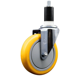 Service Caster 1-3/8 inch expanding stem swivel caster with a 5 inch yellow polyurethane wheel. Featuring a zinc plated finish, these casters are ideal for work tables, shop projects, and any equipment with round or square tube legs.