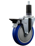 Service Caster swivel caster with a 5 inch Blue polyurethane wheel. Featuring a zinc plated finish, these casters are ideal for work tables, shop projects, and any equipment with round or square tube legs.