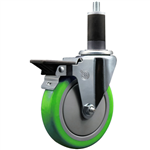 Service Caster 1-1/4 inch expanding stem swivel caster with a 5 inch green polyurethane wheel and a posi lock brake. Featuring a zinc finish, these casters are ideal for work tables, shop projects, and any equipment with round or square tube legs.