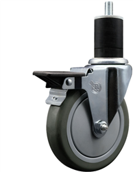 Service Caster swivel caster with a 5 inch Grey polyurethane wheel. Featuring a zinc plated finish, these casters are ideal for work tables, shop projects, and any equipment with round or square tube legs.