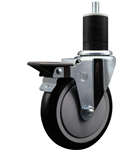 Service Caster swivel caster with a 5 inch Black polyurethane wheel. Featuring a zinc plated finish, these casters are ideal for work tables, shop projects, and any equipment with round or square tube legs.