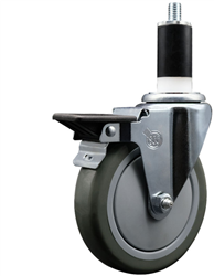 Service Caster swivel caster with a 5 inch Grey polyurethane wheel. Featuring a zinc plated finish, these casters are ideal for work tables, shop projects, and any equipment with round or square tube legs.