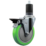 Service Caster 1-5/8 inch expanding stem swivel caster with a 5 inch green polyurethane wheel and a posi lock brake. Featuring a zinc finish, these casters are ideal for work tables, shop projects, and any equipment with round or square tube legs.