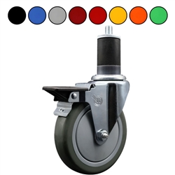 Service Caster swivel caster with a 5 inch Grey polyurethane wheel. Featuring a zinc plated finish, these casters are ideal for work tables, shop projects, and any equipment with round or square tube legs.