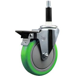 Service Caster 7/8 inch expanding stem swivel caster with a 5 inch green polyurethane wheel and a posi lock brake. Featuring a zinc finish, these casters are ideal for work tables, shop projects, and any equipment with round or square tube legs.