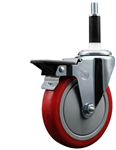 Service Caster swivel caster with a 5 inch Red polyurethane wheel. Featuring a zinc plated finish, these casters are ideal for work tables, shop projects, and any equipment with round or square tube legs.