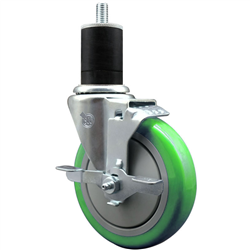 Service Caster 1-3/4 inch expanding stem swivel caster with a 5 inch green polyurethane wheel and a brake. Featuring a zinc plated finish, these casters are ideal for work tables, shop projects, and any equipment with round or square tube legs.