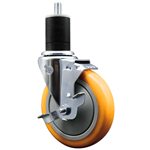 Service Caster 1-3/4 inch expanding stem swivel caster with a 5 inch yellow polyurethane wheel and a brake. Featuring a zinc plated finish, these casters are ideal for work tables, shop projects, and any equipment with round or square tube legs.