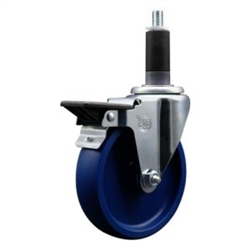 Service Caster #20 Series 1-1/8 inch expanding adapter stem swivel casters with a 5 inch solid blue polyurethane wheel and posi lock.