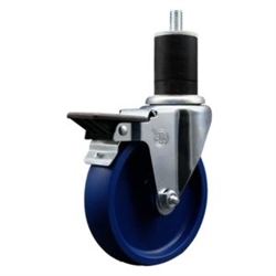 Service Caster #20 Series 1-3/4 inch expanding adapter stem swivel casters with a 5 inch solid blue polyurethane wheel and posi lock.