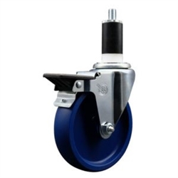 Service Caster #20 Series 1-3/8 inch expanding adapter stem swivel casters with a 5 inch solid blue polyurethane wheel and posi lock.