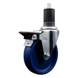 Service Caster #20 Series 1-5/8 inch expanding adapter stem swivel casters with a 5 inch solid blue polyurethane wheel and posi lock.
