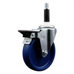 Service Caster #20 Series 7/8 inch expanding adapter stem swivel casters with a 5 inch solid blue polyurethane wheel and posi lock.