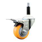 Service Caster 7/8 inch expanding stem swivel caster with a 3 inch yellow polyurethane wheel and a total lock brake. Featuring a zinc finish, these casters are ideal for work tables, shop projects, and any equipment with round or square tube legs.