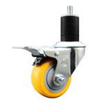 Service Caster 1-3/4 inch expanding stem swivel caster with a 3 inch yellow polyurethane wheel and a total lock brake. Featuring a zinc finish, these casters are ideal for work tables, shop projects, and any equipment with round or square tube legs.