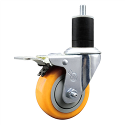 Service Caster 1-3/4 inch expanding stem swivel caster with a 3-1/2 inch yellow polyurethane wheel and a total lock brake. Featuring a zinc finish, these casters are ideal for work tables, shop projects, and any equipment with round or square tube legs.