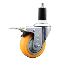 Service Caster 1-3/8 inch expanding stem swivel caster with a 3-1/2 inch yellow polyurethane wheel and a total lock brake. Featuring a zinc finish, these casters are ideal for work tables, shop projects, and any equipment with round or square tube legs.