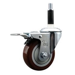 Service Caster 7/8 inch expanding stem swivel caster with a 3-1/2 inch maroon polyurethane wheel and a total lock brake. Featuring a zinc finish, these casters are ideal for work tables, shop projects, and any equipment with round or square tube legs.