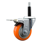 Service Caster 3/4 inch expanding stem swivel caster with a 3-1/2 inch orange polyurethane wheel and a total lock brake. Featuring a zinc finish, these casters are ideal for work tables, shop projects, and any equipment with round or square tube legs.