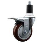 Service Caster 1-1/2 inch expanding stem swivel caster with a 4 inch maroon polyurethane wheel and a total lock brake. Featuring a zinc finish, these casters are ideal for work tables, shop projects, and any equipment with round or square tube legs.