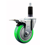 Service Caster 1-1/8 inch expanding stem swivel caster with a 4 inch green polyurethane wheel and a total lock brake. Featuring a zinc finish, these casters are ideal for work tables, shop projects, and any equipment with round or square tube legs.