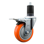 Service Caster 1-5/8 inch expanding stem swivel caster with a 4 inch orange polyurethane wheel and a total lock brake. Featuring a zinc finish, these casters are ideal for work tables, shop projects, and any equipment with round or square tube legs.