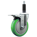 Service Caster 1 inch expanding stem swivel caster with a 5 inch green polyurethane wheel and a total lock brake. Featuring a zinc finish, these casters are ideal for work tables, shop projects, and any equipment with round or square tube legs.