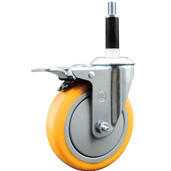 Service Caster 7/8 inch expanding stem swivel caster with a 5 inch yellow polyurethane wheel and a total lock brake. Featuring a zinc finish, these casters are ideal for work tables, shop projects, and any equipment with round or square tube legs.