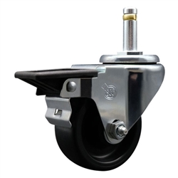 Service Caster #20 Series 7/16 inch grip ring stem swivel casters with 3 inch polyolefin wheel featuring posi lock brake and zinc plated finish.