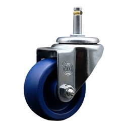 Service Caster #20 Series 7/16 inch grip ring stem swivel casters with 3 inch solid blue polyurethane wheel and zinc plated finish.