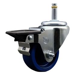 Service Caster #20 Series 7/16 inch grip ring stem swivel casters with 3 inch solid blue polyurethane wheel featuring posi lock brake and zinc plated finish.