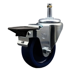 Service Caster #20 Series 7/16 inch grip ring stem swivel casters with 3-1/2 inch solid blue polyurethane wheel featuring posi lock brake and zinc plated finish.