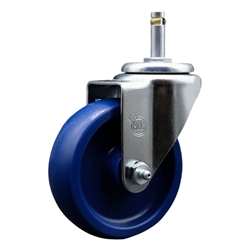Service Caster #20 Series 7/16 inch grip ring stem swivel casters with 4 inch solid blue polyurethane wheel and zinc plated finish.