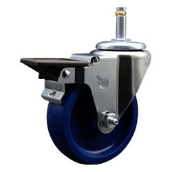 Service Caster #20 Series 7/16 inch grip ring stem swivel casters with 4 inch solid blue polyurethane wheel featuring posi lock brake and zinc plated finish.