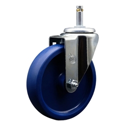Service Caster #20 Series 7/16 inch grip ring stem swivel casters with 5 inch solid blue polyurethane wheel and zinc plated finish.