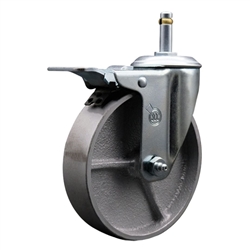 1-3/8" grip ring swivel caster bright chrome 5" semi steel wheels and total lock