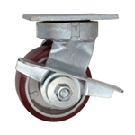 4 Inch Kingpinless Swivel Caster with Polyurethane Tread on Aluminum Core Wheel and Brake