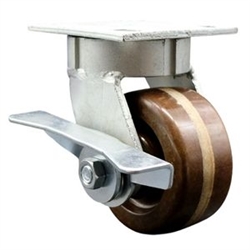 High temperature kingpinless swivel caster with durable 4 inch phenoic wheel and brake.
