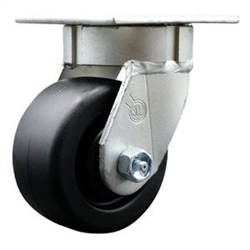 High temperature kingpinless swivel caster with durable 4 inch polyolefin wheel.
