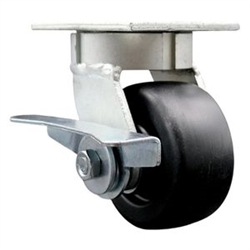 High temperature kingpinless swivel caster with durable 4 inch polyolefin wheel and brake.