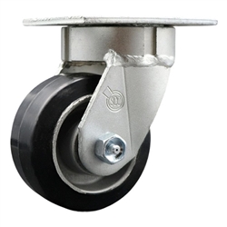 High temperature kingpinless swivel caster with durable 8 inch rubber on aluminum wheel and brake.